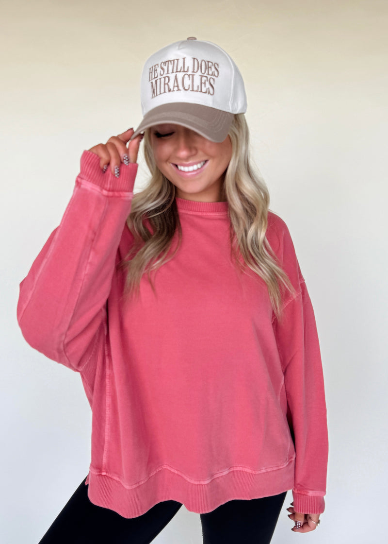Vintage Wash Pullover-Rose