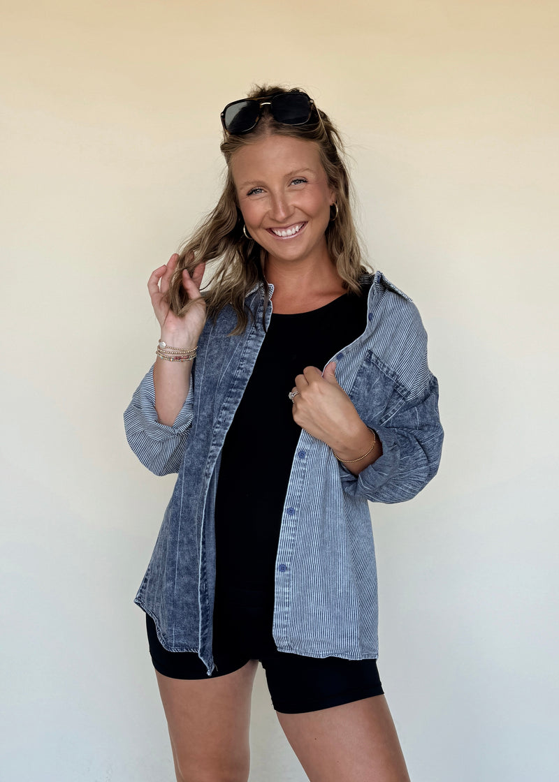 Tannah Pinstripe Button Top