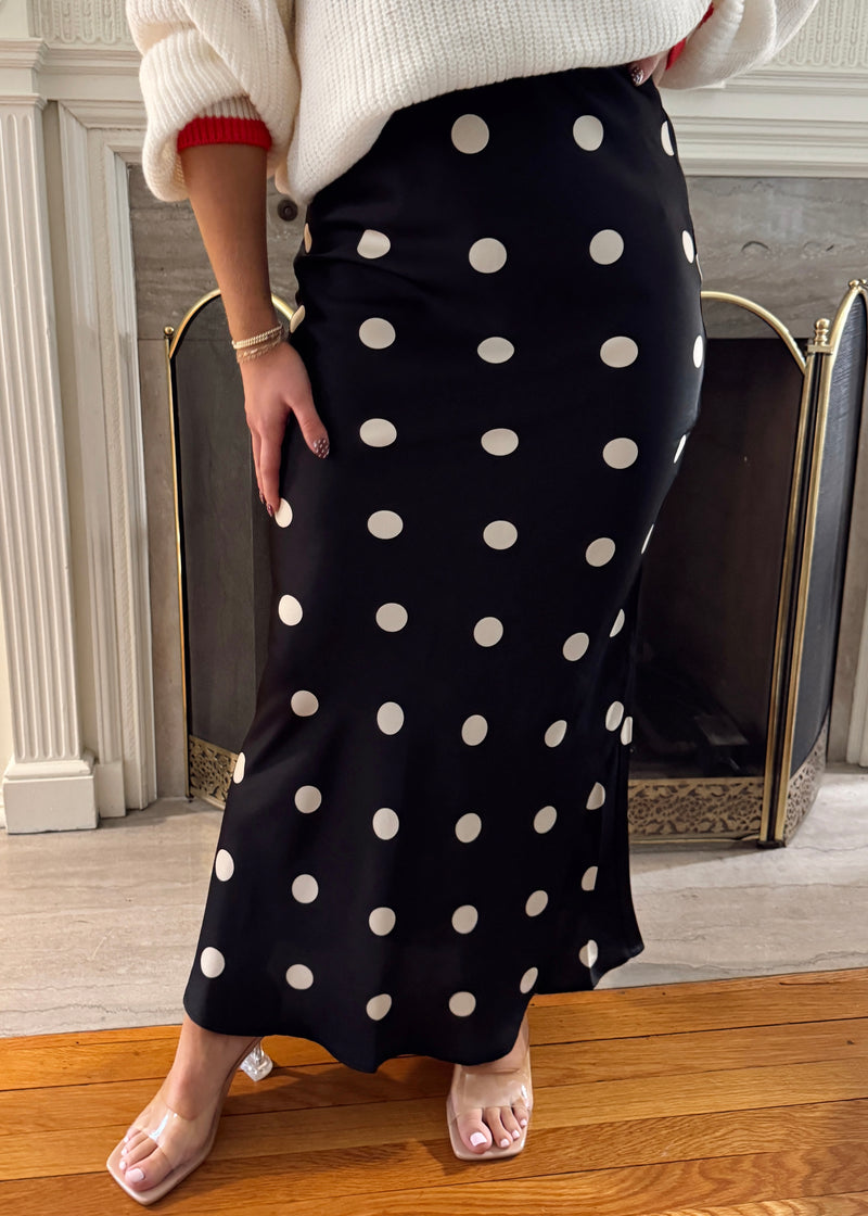 Sleek Polka Dot Satin Skirt