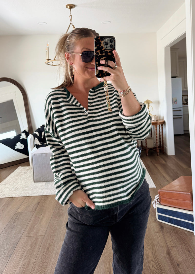 Sloane Striped Henley- Green