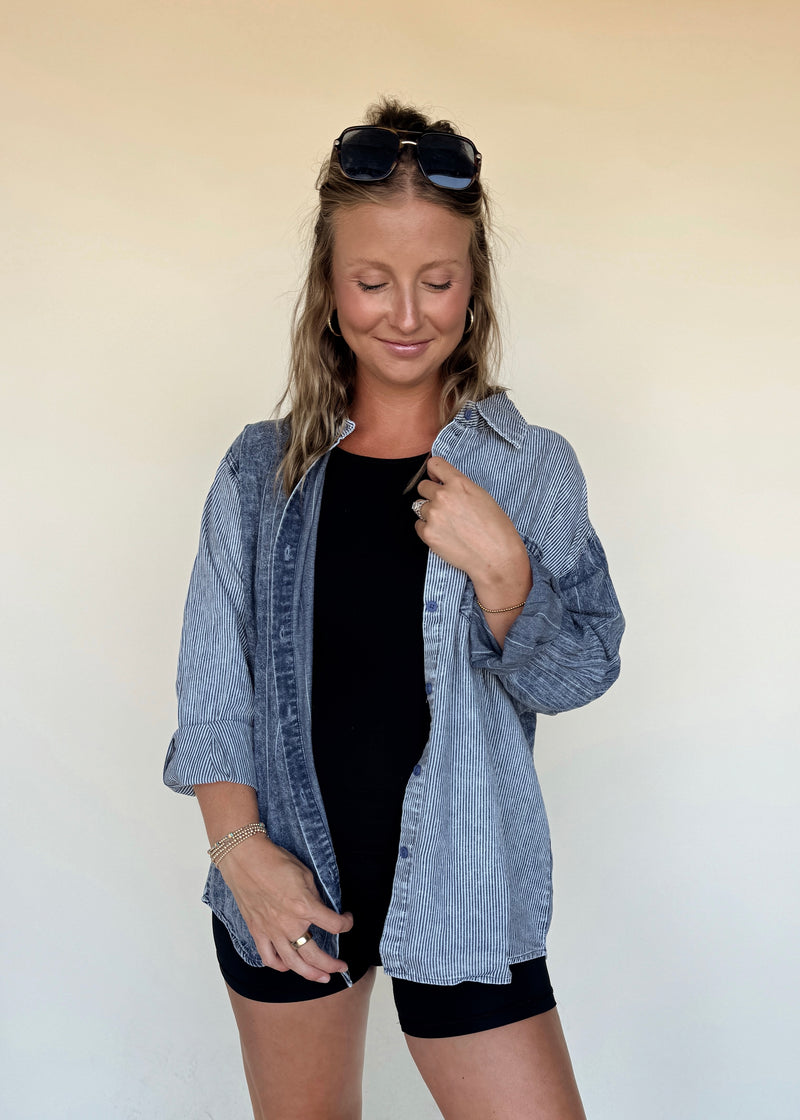 Tannah Pinstripe Button Top