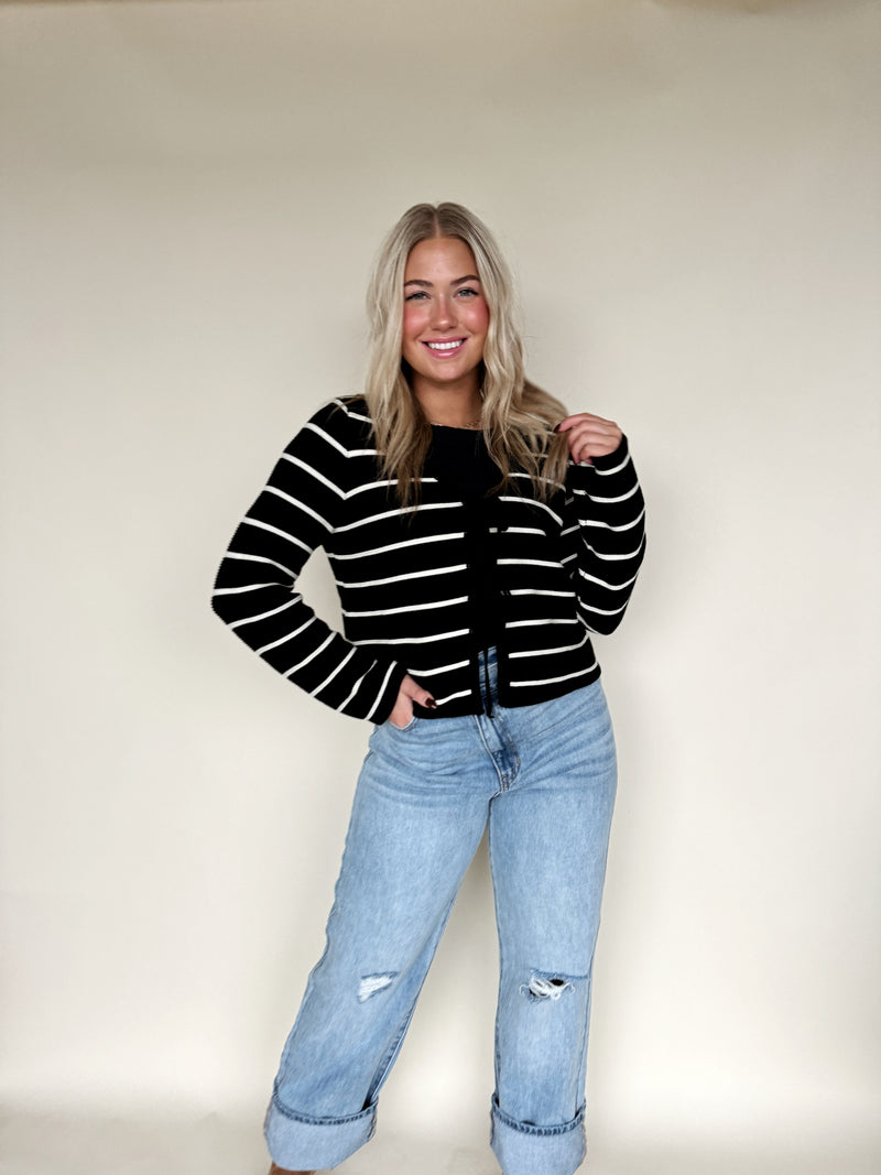 Bella Bow Front Sweater- Stripe