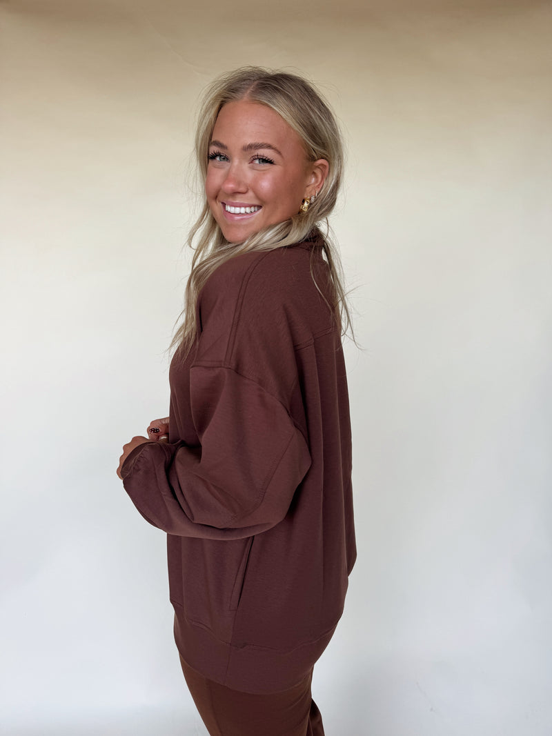 Comfort Season Zip Pullover-Brown