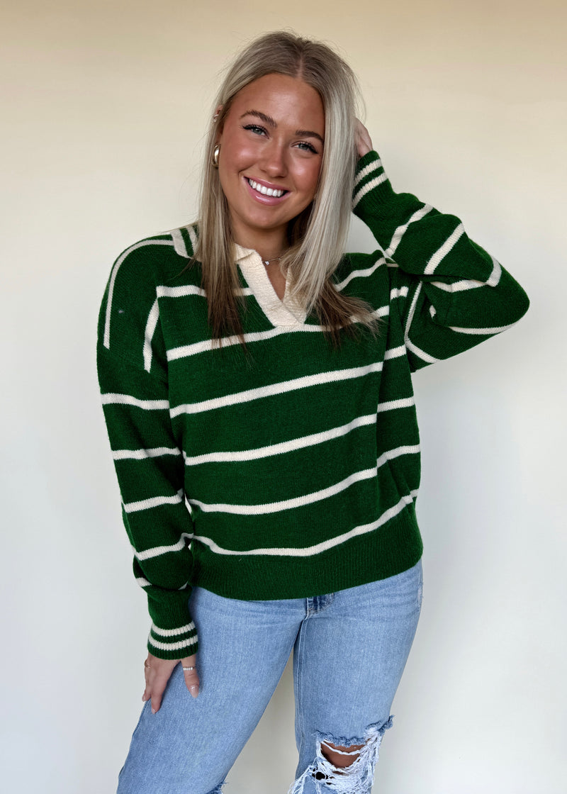 Winter Stripe Sweater-Green