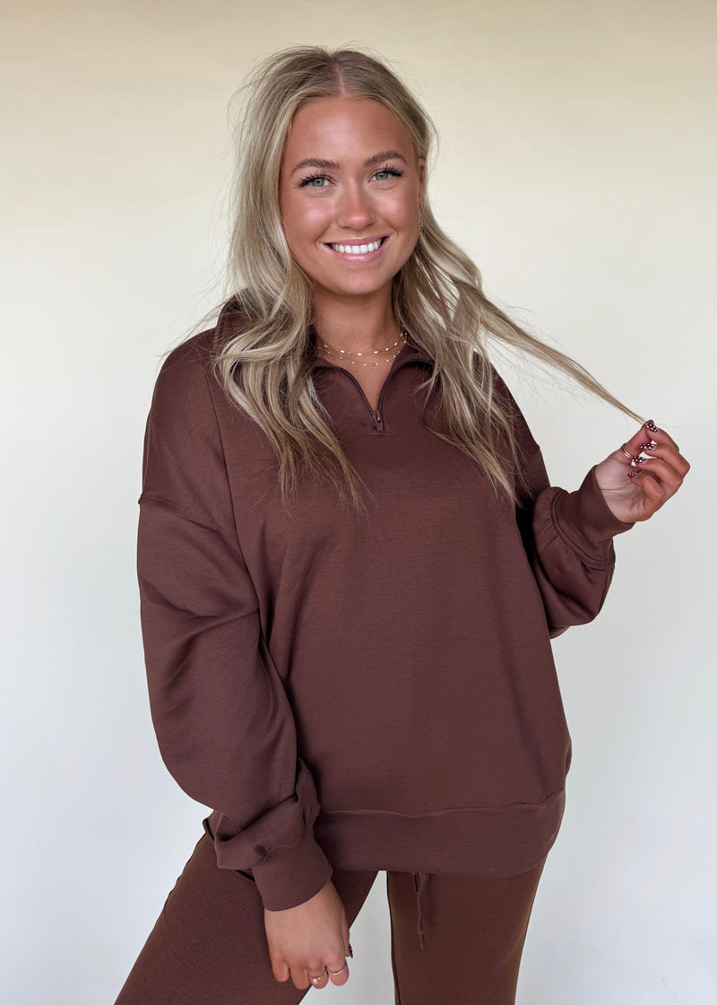 Comfort Season Zip Pullover-Brown