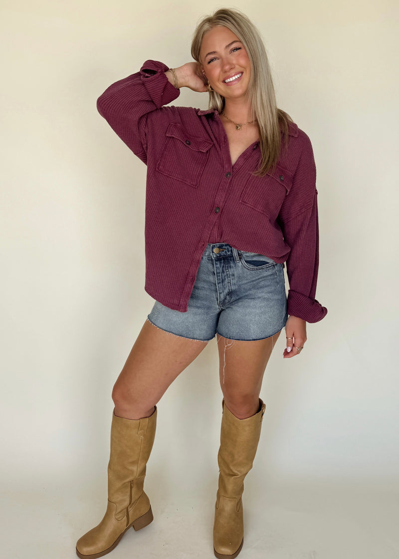 Dark Cherry Waffle Shacket