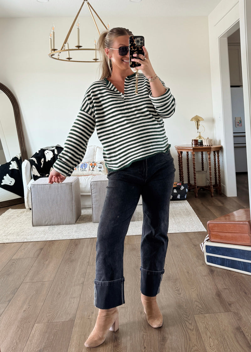 Sloane Striped Henley- Green