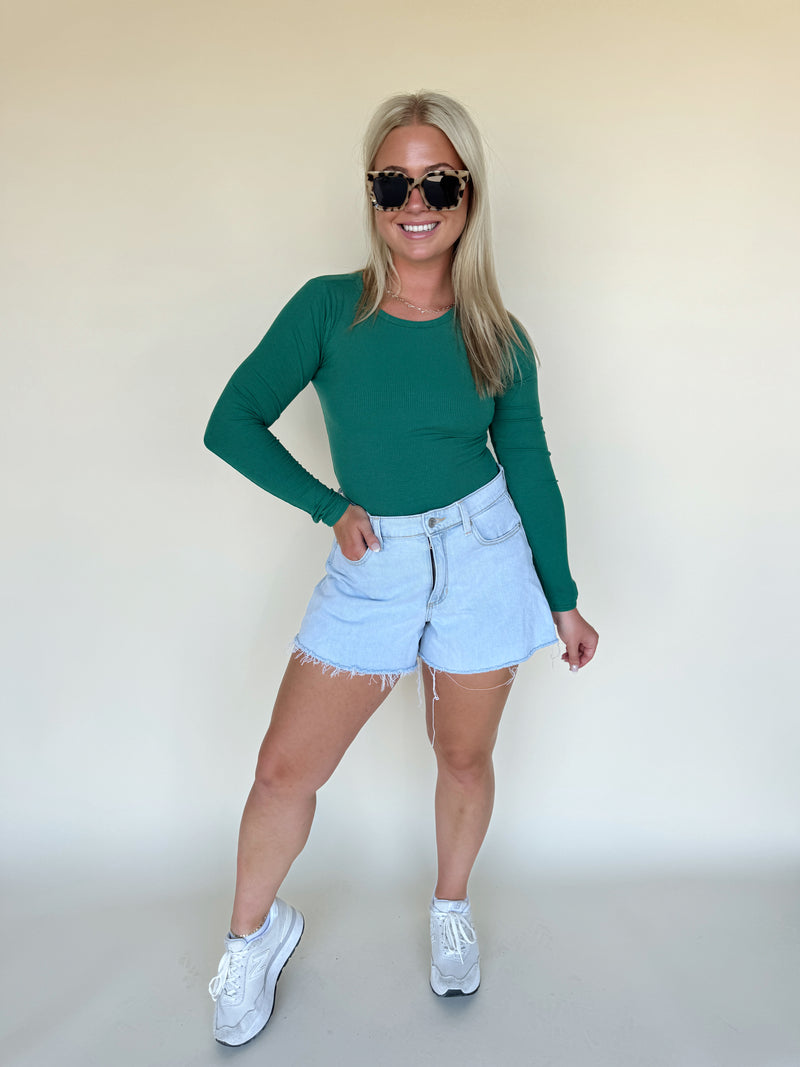 Basic Babe Long Sleeve Bodysuit- Green