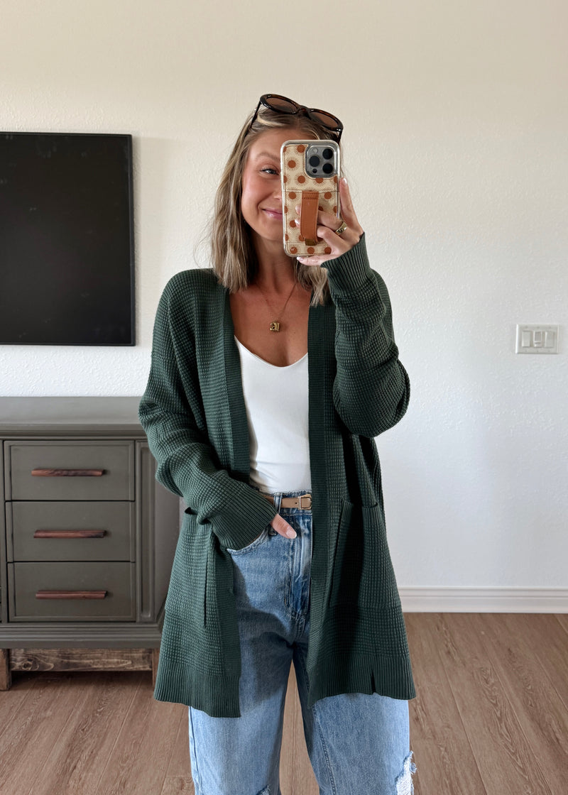 Whitley Waffle Cardi-Green