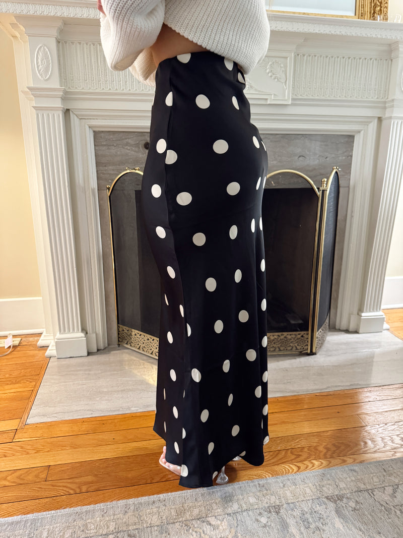 Sleek Polka Dot Satin Skirt
