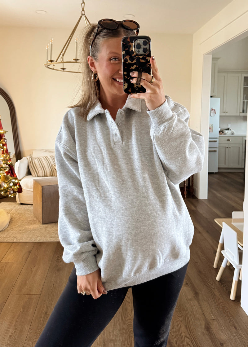 Lauren Henley Button Pullover-Grey