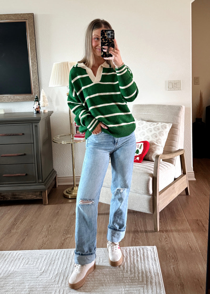 Winter Stripe Sweater-Green