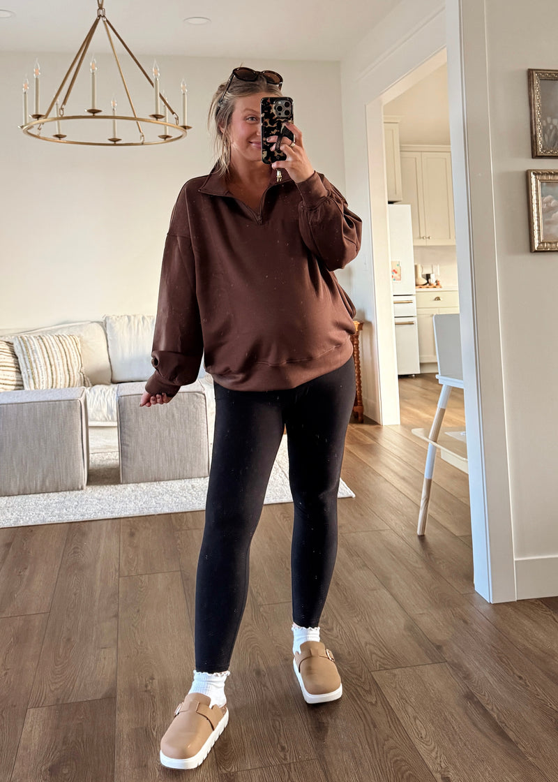 Comfort Season Zip Pullover-Brown