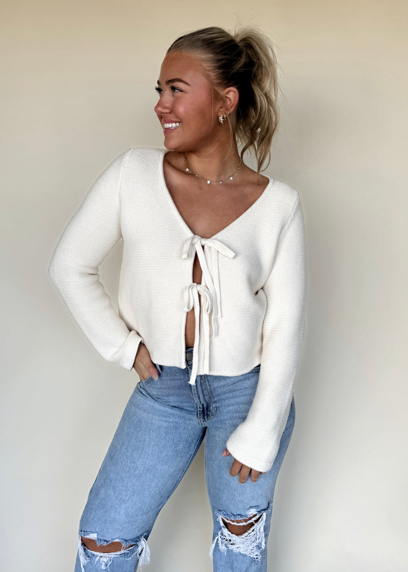 Bella Bow Front Sweater- Ivory