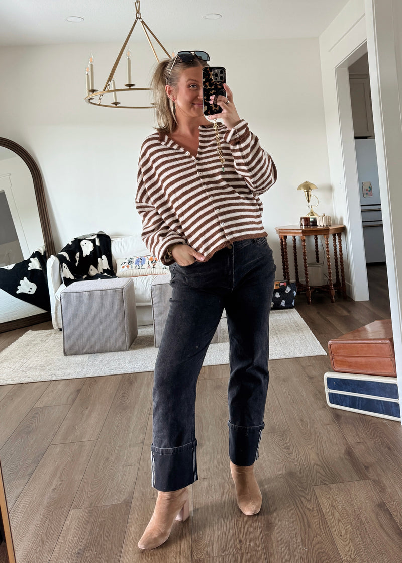 Sloane Striped Cardi- Espresso