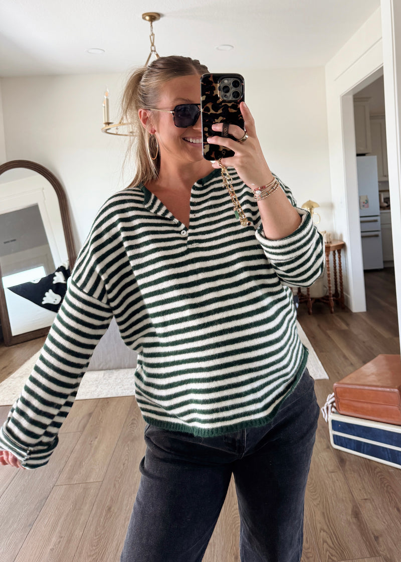 Sloane Striped Henley- Green