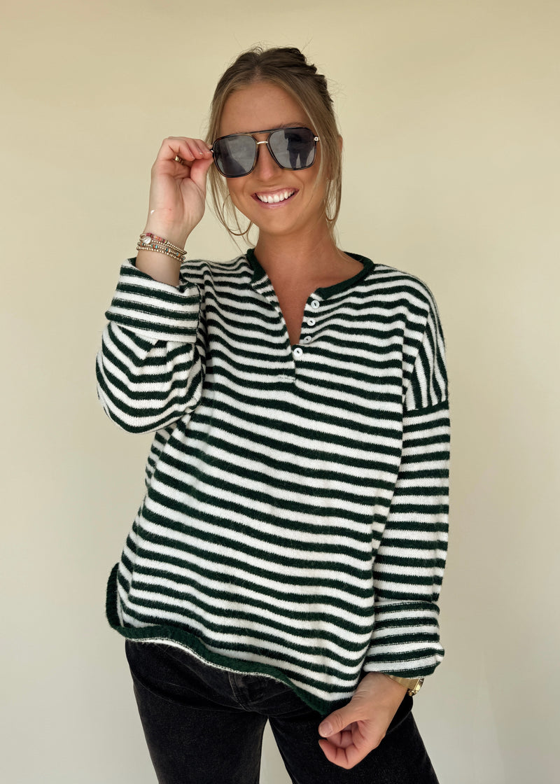 Sloane Striped Henley- Green