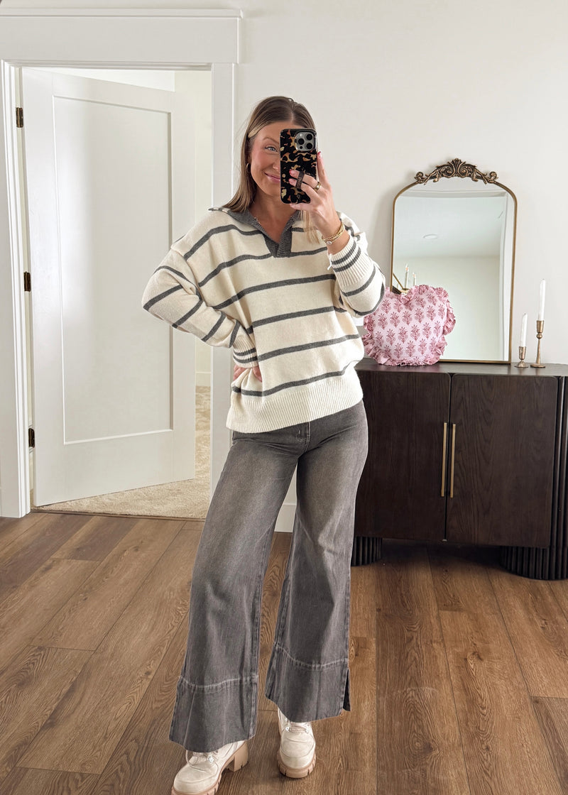 Winter Stripe Sweater-Grey