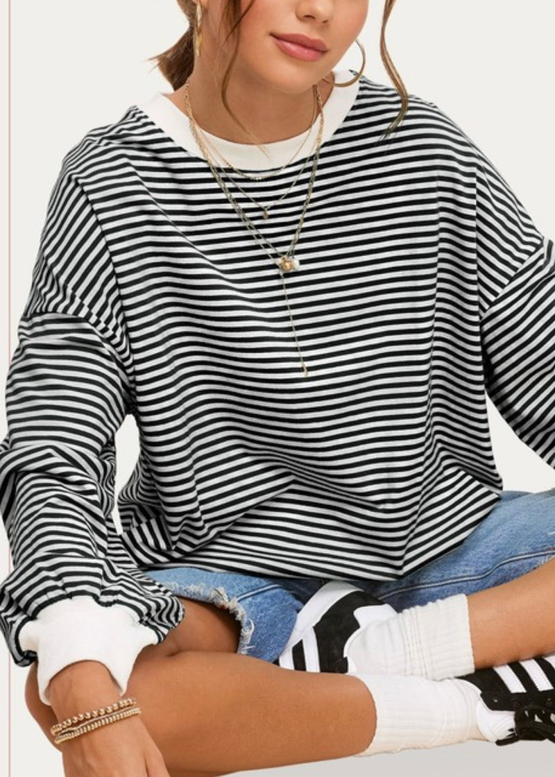 Trend Stripe Pullover-Black