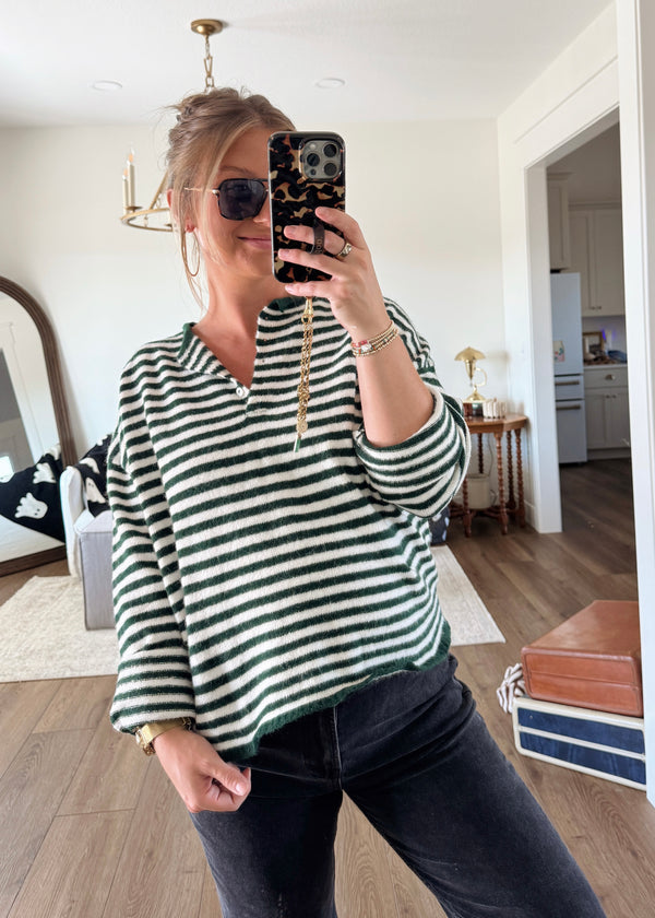 Sloane Striped Henley- Green