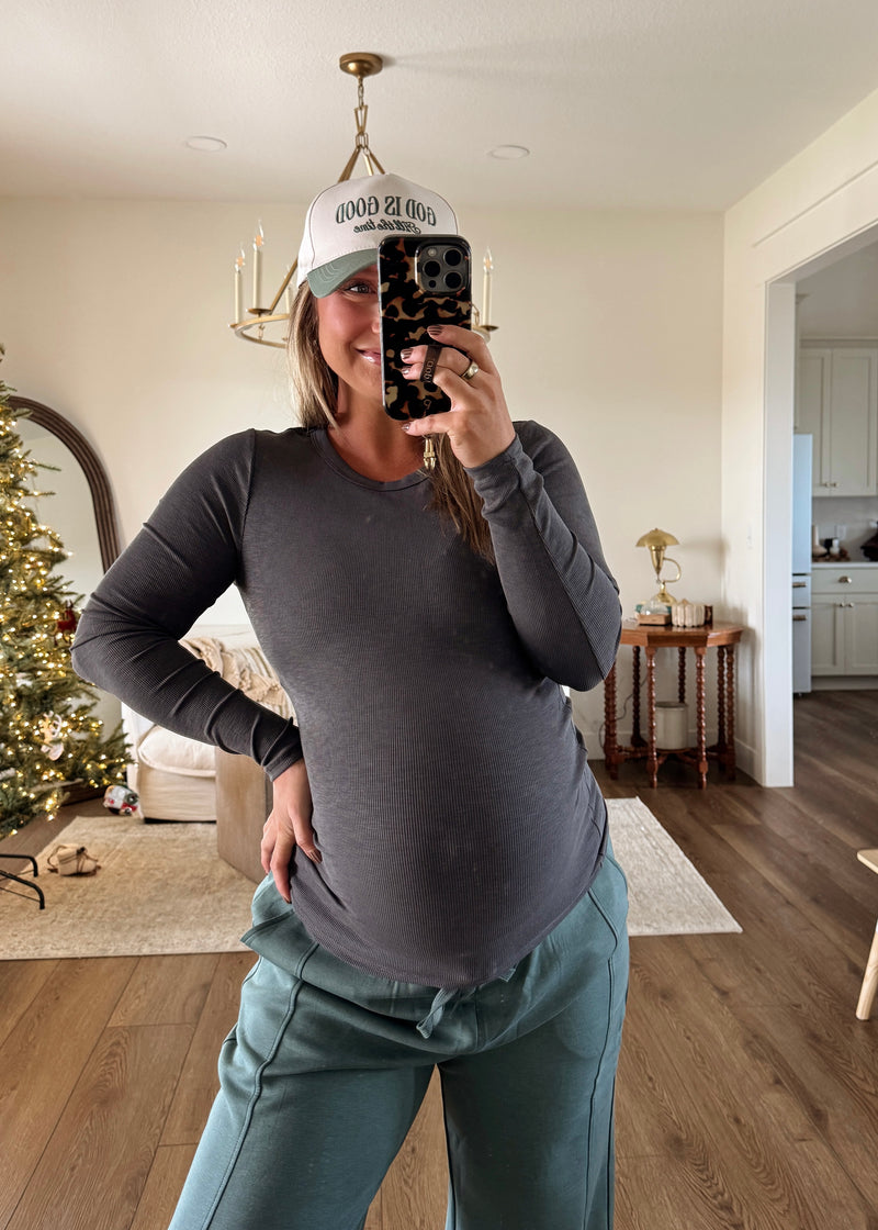 Ultimate Ribbed Longline Basic- Dark Grey