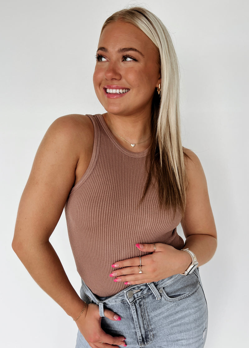 Ribbed Seamless Bodysuit- Taupe