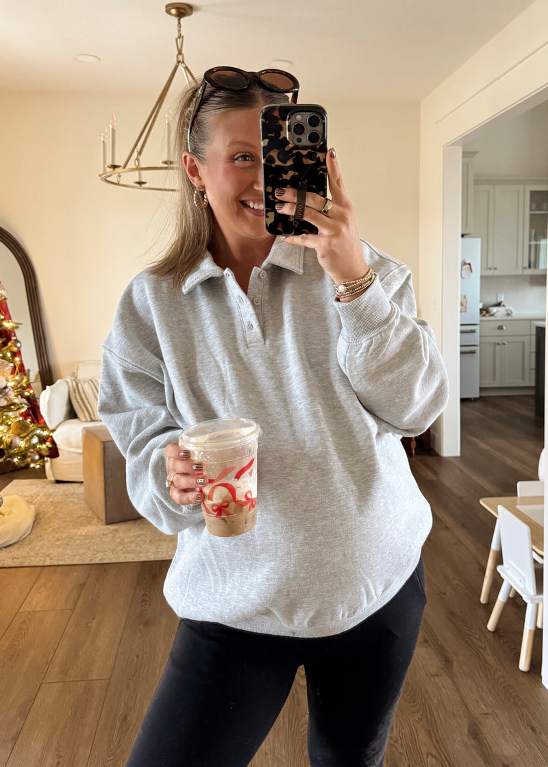 Lauren Henley Button Pullover-Grey