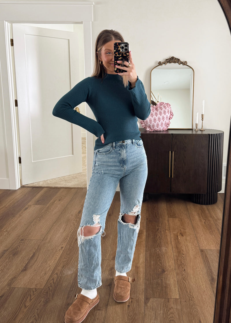 Teal Sweater Knit Top