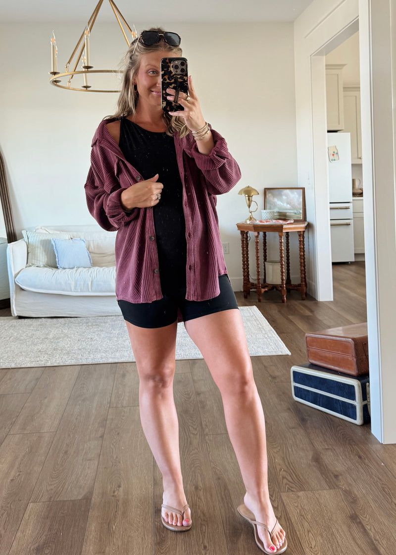 Dark Cherry Waffle Shacket