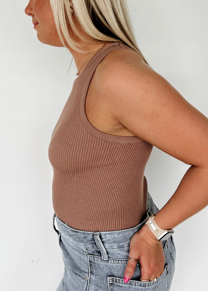 Ribbed Seamless Bodysuit- Taupe