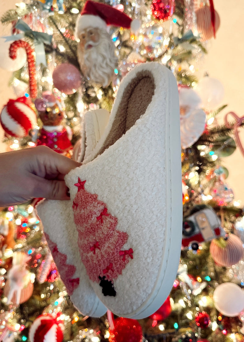 Pink Christmas Tree Slippers