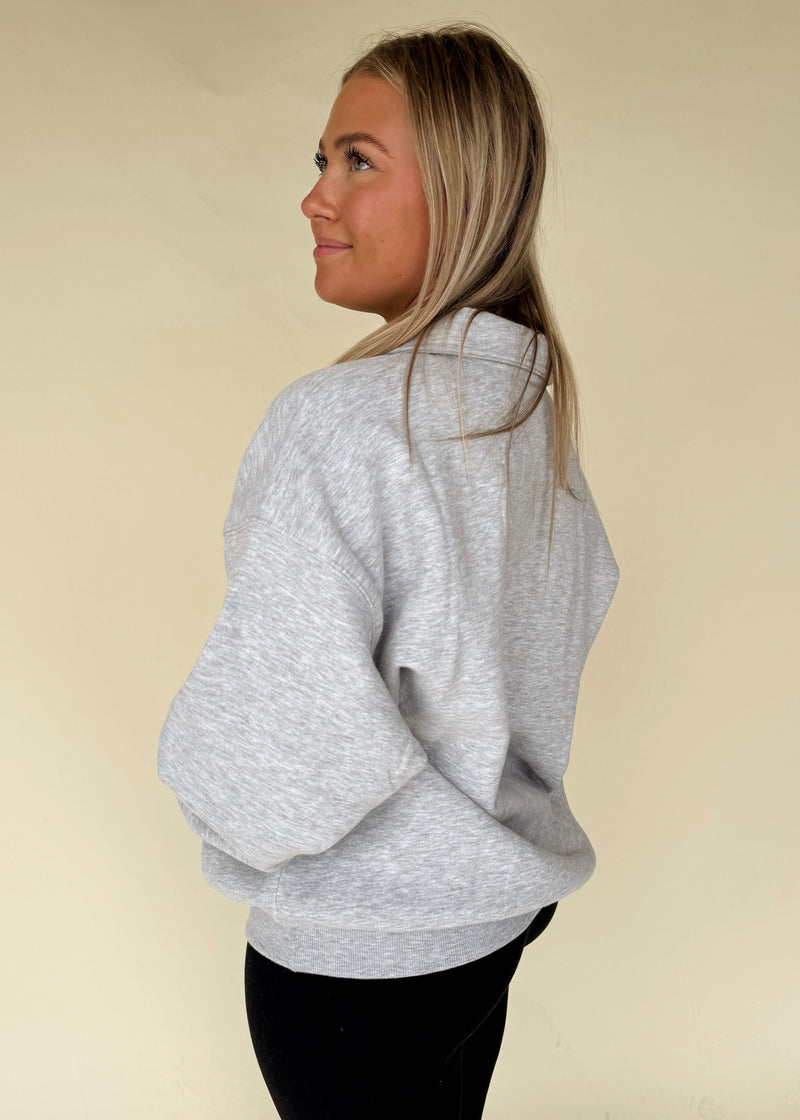 Lauren Henley Button Pullover-Grey