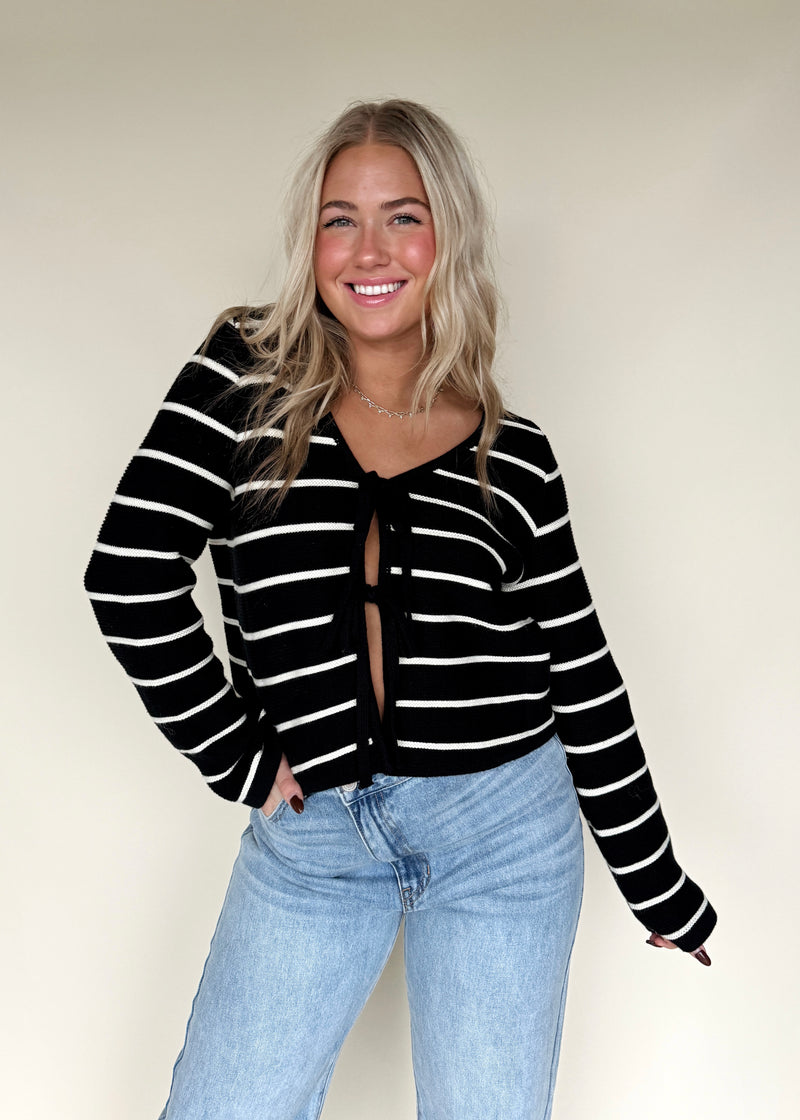 Bella Bow Front Sweater- Stripe