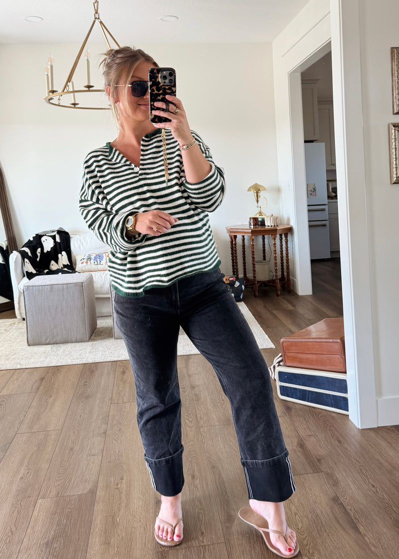 Sloane Striped Henley- Green