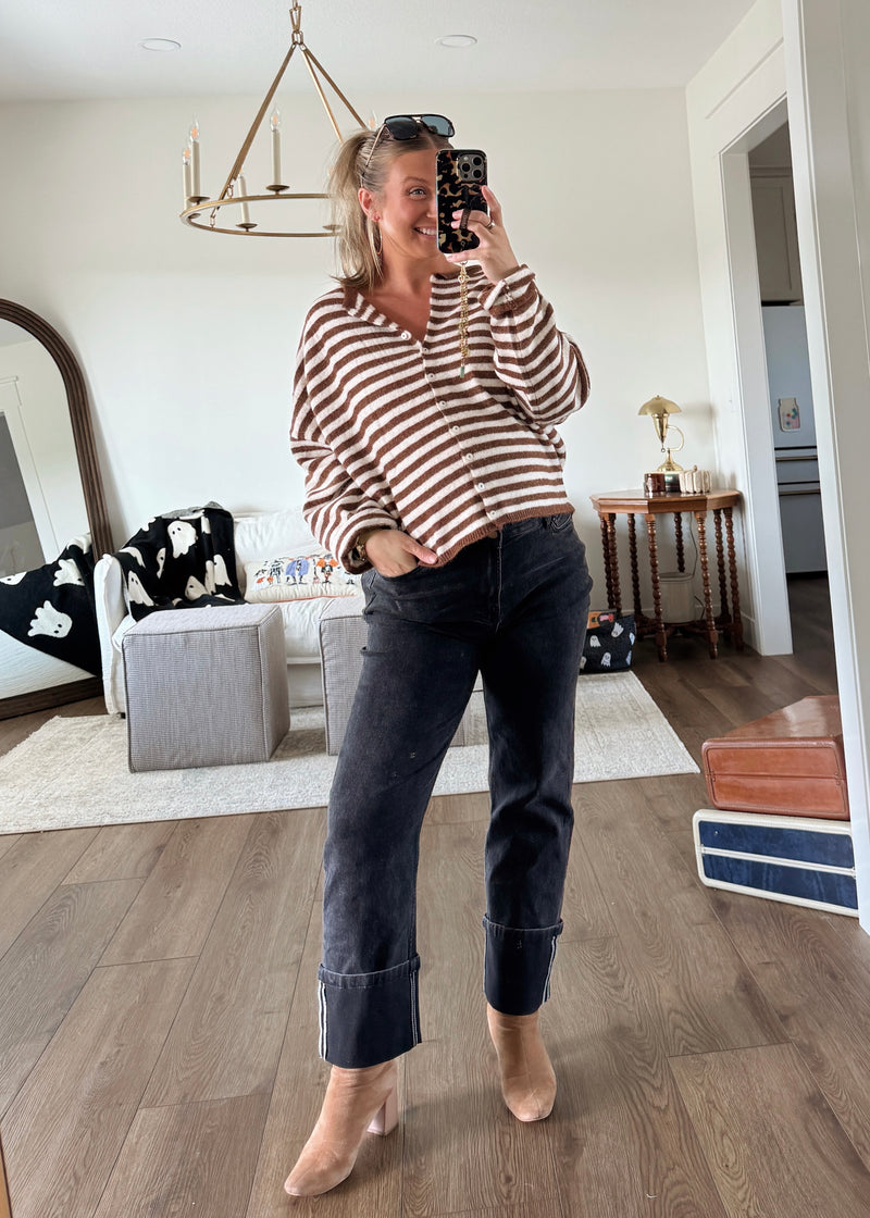 Sloane Striped Cardi- Espresso