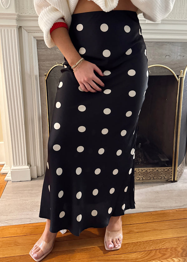 Sleek Polka Dot Satin Skirt