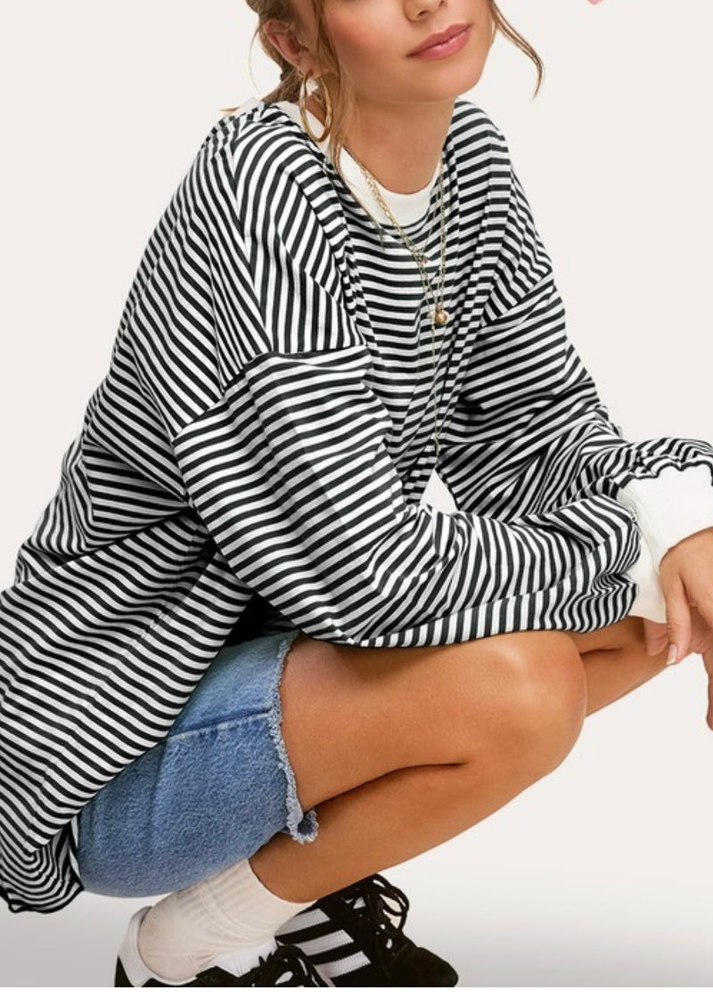 Trend Stripe Pullover-Black