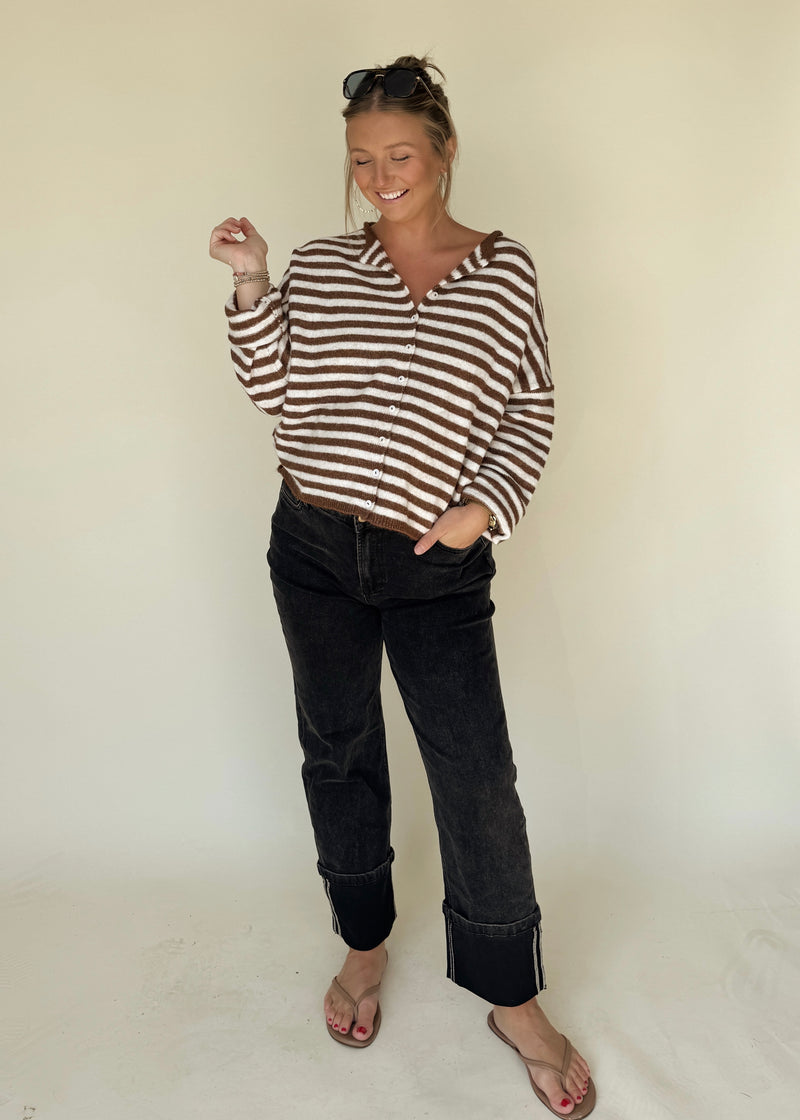 Sloane Striped Cardi- Espresso