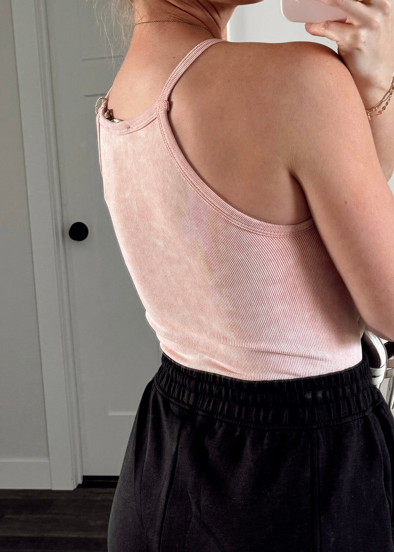 Happy Ribbed Seamless Tank - Blush