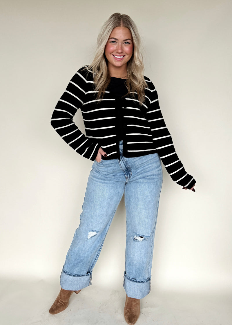 Bella Bow Front Sweater- Stripe