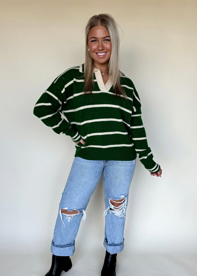 Winter Stripe Sweater-Green