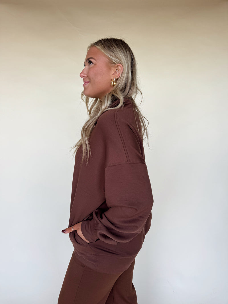 Comfort Season Zip Pullover-Brown