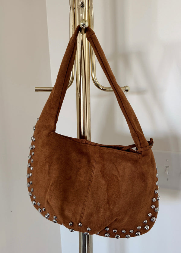 Suede Studded Purse-Camel