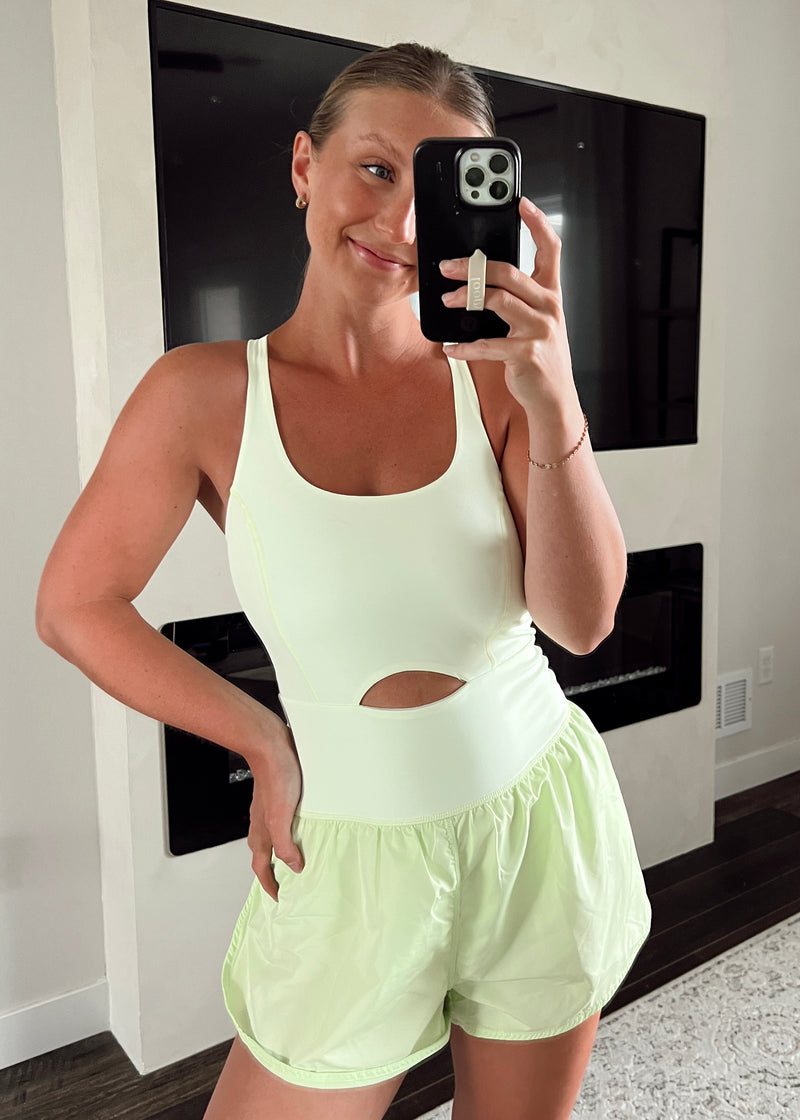 Out & About Athleisure Romper- Lime