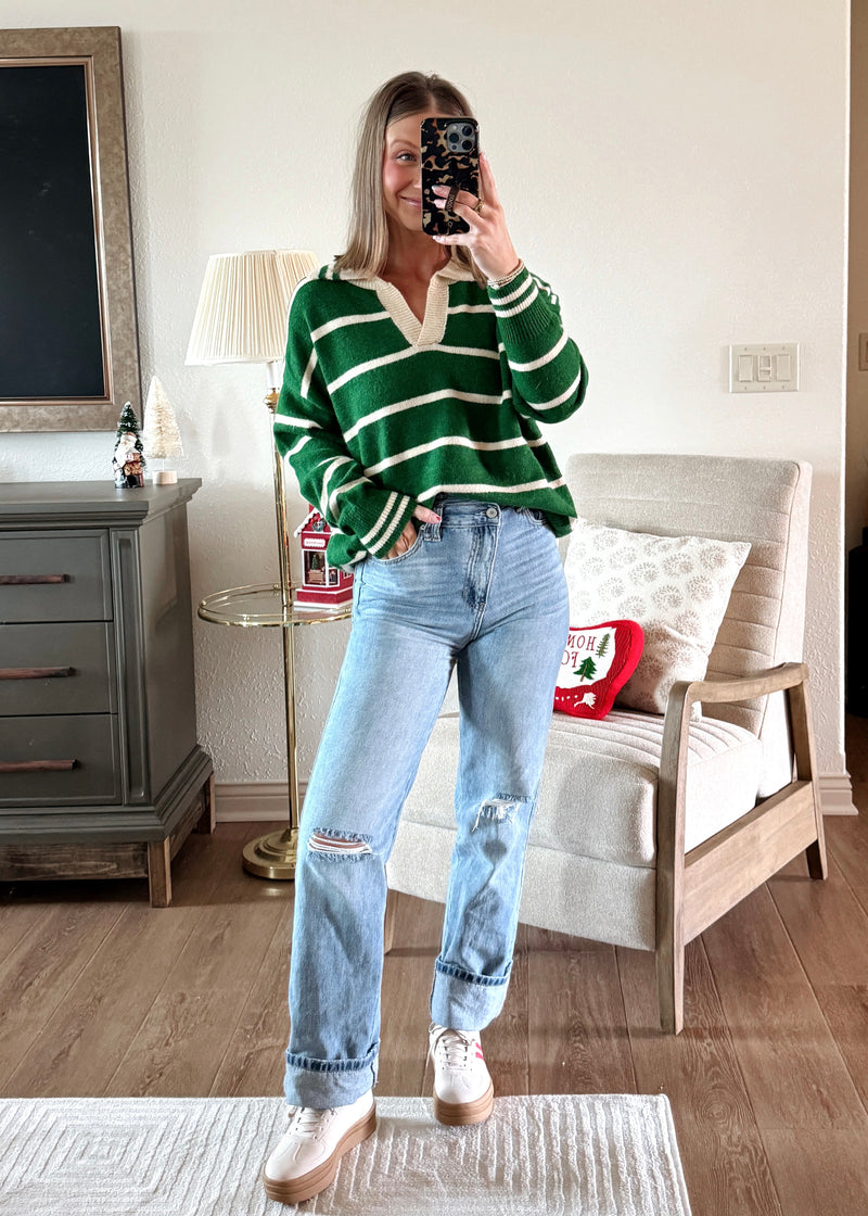 Winter Stripe Sweater-Green