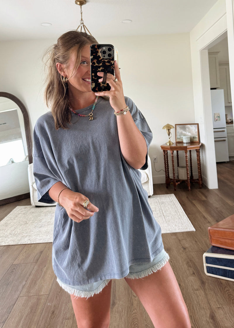 Sun Washed Vintage Tee- Dusty Blue