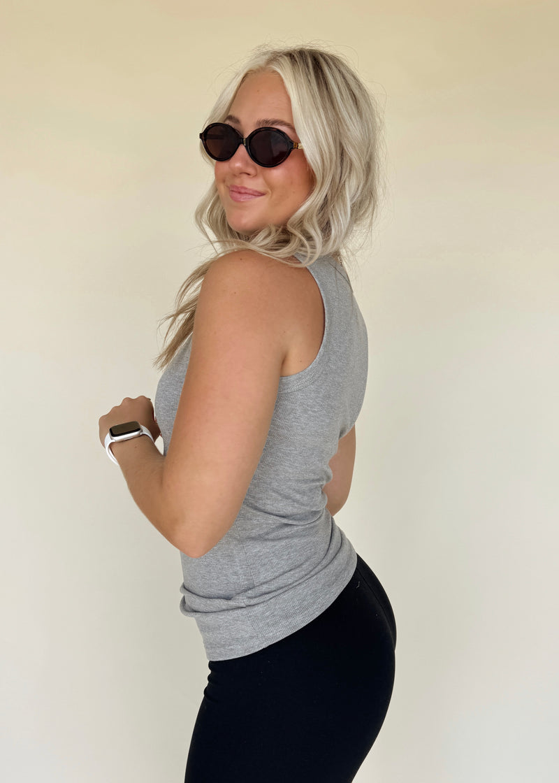 Ella Essential Ribbed Tank-Grey