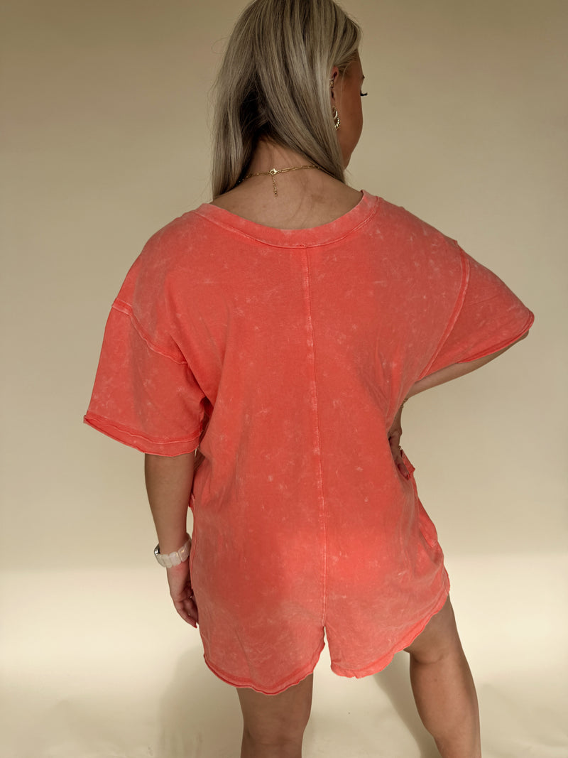 Tyler T-Shirt Romper- Coral