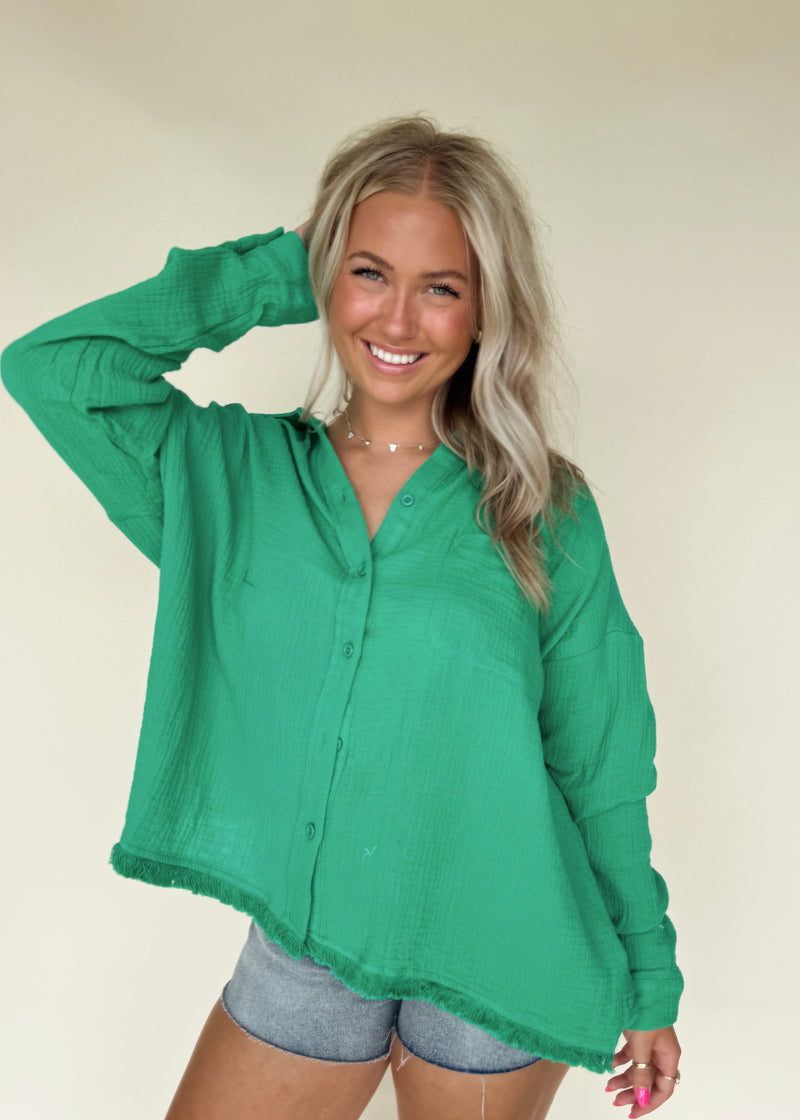 Kelly Green Button Blouse