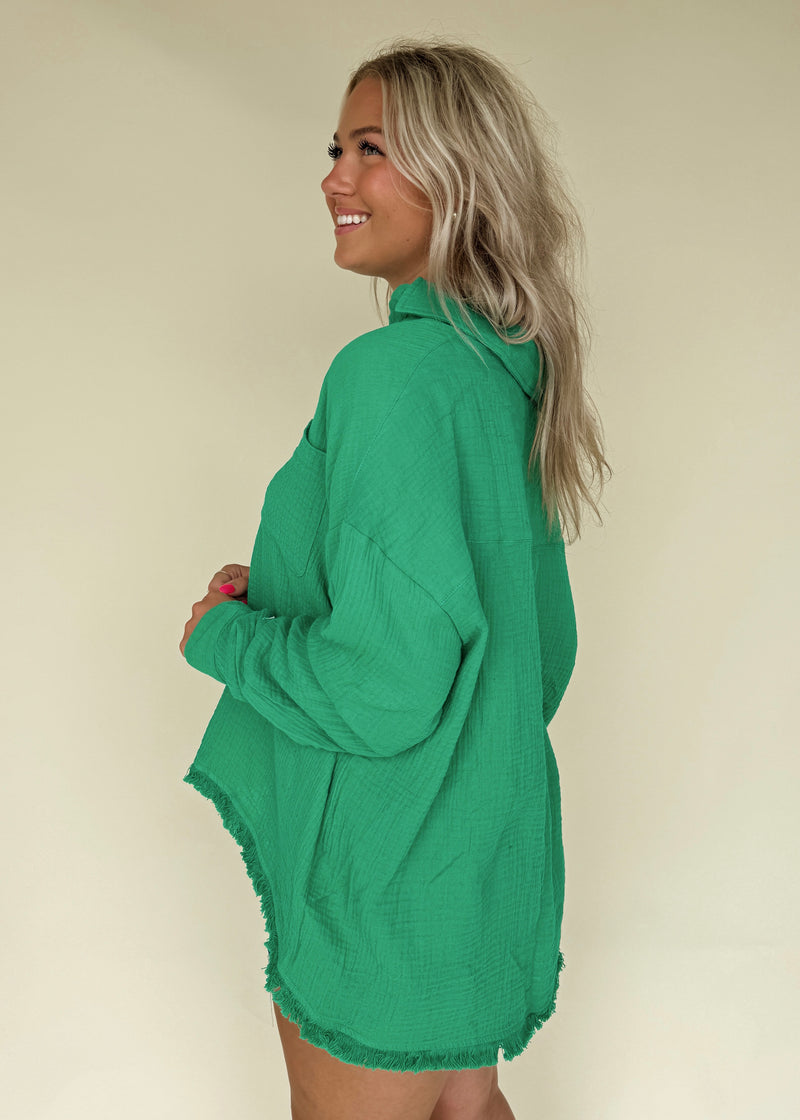 Kelly Green Button Blouse